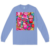 Colony Blue valentines day with love coffee cups  seamless pattern bbs Long Sleeve Tee - BundleAndBundleShop