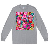 Heather Grey valentines day with love coffee cups  seamless pattern bbs Long Sleeve Tee - BundleAndBundleShop