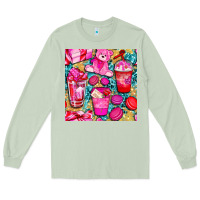 Matcha valentines day with love coffee cups  seamless pattern bbs Long Sleeve Tee - BundleAndBundleShop
