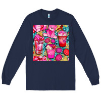 Navy valentines day with love coffee cups  seamless pattern bbs Long Sleeve Tee - BundleAndBundleShop