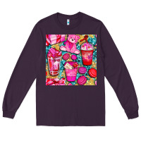 Plum valentines day with love coffee cups  seamless pattern bbs Long Sleeve Tee - BundleAndBundleShop