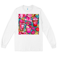 White valentines day with love coffee cups  seamless pattern bbs Long Sleeve Tee - BundleAndBundleShop
