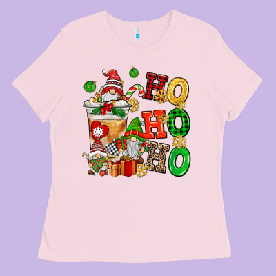Ho Ho Ho Christmas Latte With Gnomies Ladies Tee Designed By Adodesignshop