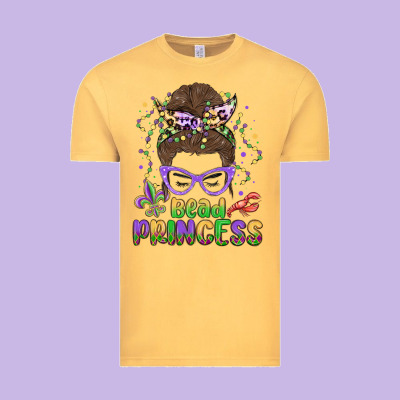 Bead Princess Messy Bun Mardi Gras Vintage Tee Designed By Maliassmallbusiness