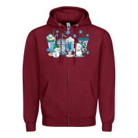 Burgundy winter snowman coffee cups Zipper Hoodie - texasbilliewilder
