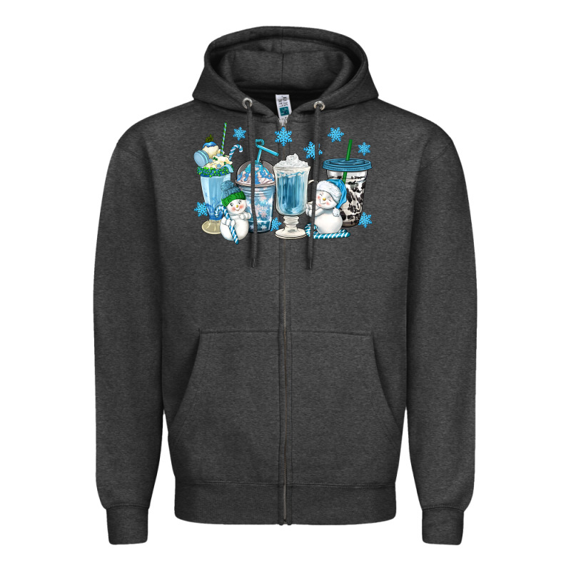 Winter Snowman Coffee Cups Zipper Hoodie by texasbilliewilder | Teevron