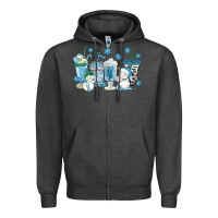 Charcoal Heather winter snowman coffee cups Zipper Hoodie - texasbilliewilder