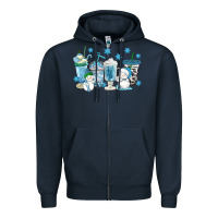 Navy winter snowman coffee cups Zipper Hoodie - texasbilliewilder