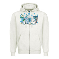 Oatmeal Heather winter snowman coffee cups Zipper Hoodie - texasbilliewilder