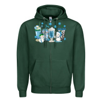 Sports Green winter snowman coffee cups Zipper Hoodie - texasbilliewilder