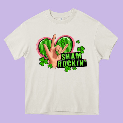 Shamrockin' Rock N Roll Female Hand Heavy Core Tee Designed By Artiststas
