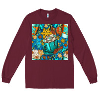 Burgundy winter coffee cups and snow with plaid seamless pattern bbs Long Sleeve Tee - BundleAndBundleShop