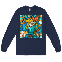 Navy winter coffee cups and snow with plaid seamless pattern bbs Long Sleeve Tee - BundleAndBundleShop