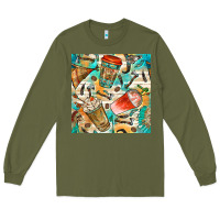 Army Green western indian coffee cups with aztec seamless pattern bbs Long Sleeve Tee - BundleAndBundleShop
