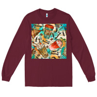 Burgundy western indian coffee cups with aztec seamless pattern bbs Long Sleeve Tee - BundleAndBundleShop