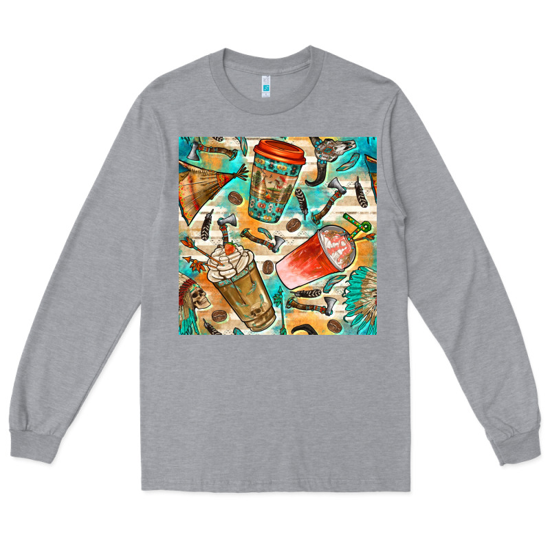 Western Indian Coffee Cups With Aztec Seamless Pattern Bbs Long Sleeve Tee by BundleAndBundleShop | Teevron