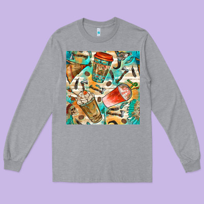 Western Indian Coffee Cups With Aztec Seamless Pattern Bbs Long Sleeve Tee Designed By Bundleandbundleshop