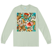 Matcha western indian coffee cups with aztec seamless pattern bbs Long Sleeve Tee - BundleAndBundleShop