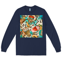 Navy western indian coffee cups with aztec seamless pattern bbs Long Sleeve Tee - BundleAndBundleShop
