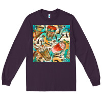 Plum western indian coffee cups with aztec seamless pattern bbs Long Sleeve Tee - BundleAndBundleShop