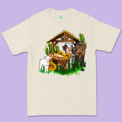 Jesus Holy Night Cows And Sunflowers Premium Tee Designed By Adodesignshop
