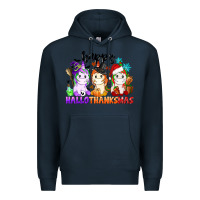 Navy happy hallothanksmas unicorn Premium Hoodie - CowGirlArtShop