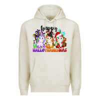 Oatmeal Heather happy hallothanksmas unicorn Premium Hoodie - CowGirlArtShop