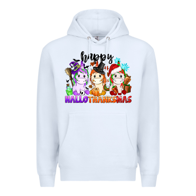Happy Hallothanksmas Unicorn Premium Hoodie by CowGirlArtShop | Teevron