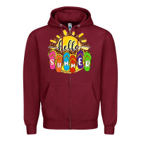 Burgundy hello summer with flip flops Zipper Hoodie - NancyCooperArtShop