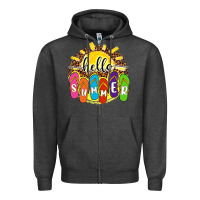 Charcoal Heather hello summer with flip flops Zipper Hoodie - NancyCooperArtShop