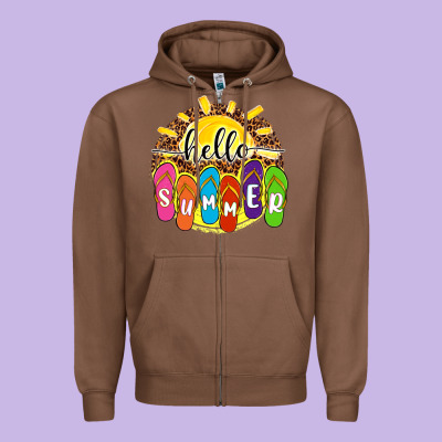 Hello Summer With Flip Flops Zipper Hoodie Designed By Nancycooperartshop