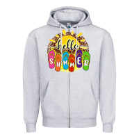 Heather Grey hello summer with flip flops Zipper Hoodie - NancyCooperArtShop