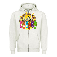 Oatmeal Heather hello summer with flip flops Zipper Hoodie - NancyCooperArtShop