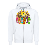 White hello summer with flip flops Zipper Hoodie - NancyCooperArtShop