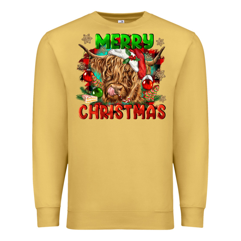 Merry Christmas Cow Premium Sweatshirt by CowGirlArtShop | Teevron