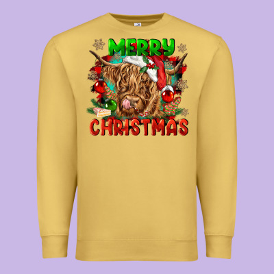 Merry Christmas Cow Premium Sweatshirt Designed By Cowgirlartshop
