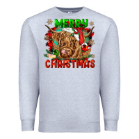 Heather Grey merry christmas cow Premium Sweatshirt - CowGirlArtShop