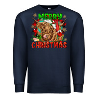 Navy merry christmas cow Premium Sweatshirt - CowGirlArtShop