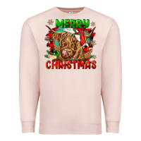 Pale Pink merry christmas cow Premium Sweatshirt - CowGirlArtShop