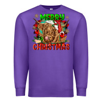 Purple merry christmas cow Premium Sweatshirt - CowGirlArtShop