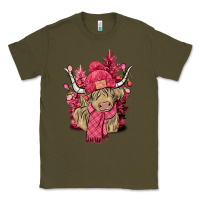 Army Green pink winter long haired cow Classic Tee - NancyCooperArtShop