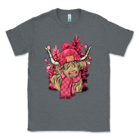 Charcoal Heather pink winter long haired cow Classic Tee - NancyCooperArtShop