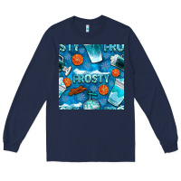 Navy winter frosty coffee cups and snow seamless pattern bbs Long Sleeve Tee - BundleAndBundleShop