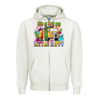 Oatmeal Heather stay trippy little hippy Zipper Hoodie - NancyCooperArtShop
