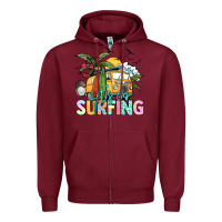 Burgundy Let's go surfing Zipper Hoodie - NancyCooperArtShop