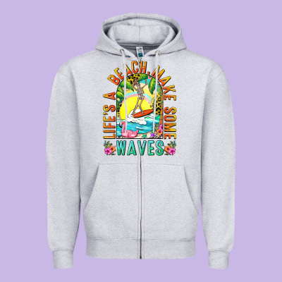 Life's A Beach Make Some Waves Zipper Hoodie Designed By Nancycooperartshop
