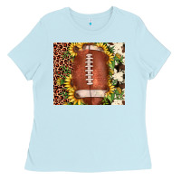 Baby Blue football leopard cowhide sunflower Ladies Tee - JahusDesignShop