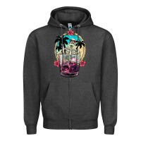 Charcoal Heather summer skeleton cocktail Zipper Hoodie - NancyCooperArtShop