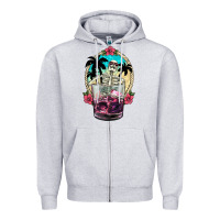 Heather Grey summer skeleton cocktail Zipper Hoodie - NancyCooperArtShop