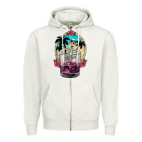 Oatmeal Heather summer skeleton cocktail Zipper Hoodie - NancyCooperArtShop